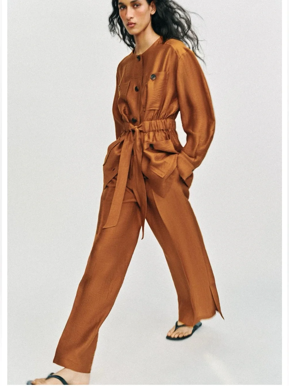 ❗️LAST CHANCE❗️Zara Burnt Orange Wide-Leg Tie-Waist Jumpsuit